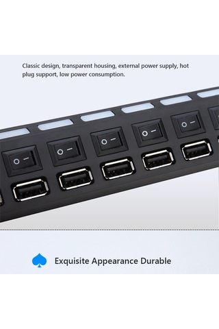 Samdoo Beyaz 7 Portlu Usb 2.0 Hub - Bağımsız Anahtar Ve Gösterge Işığı, 480mbps Hızlı Veri Transferi, Çok Cihaz Desteği