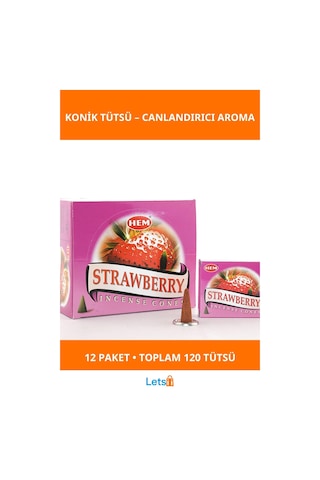 Çilek Aromalı Konik Tütsü 1 Kutuda 12 Paket 120 Adet