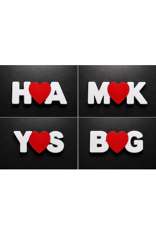 Kişiye Özel Baş Harf Kalp Anahtarlık Çift Harfli 3d Baskı Çok Renkli