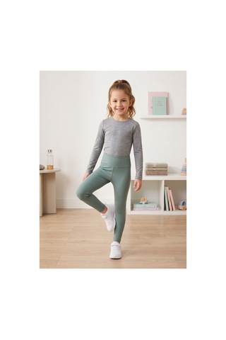 Deniva Kids Kız Çocuk Su Yeşili Yüksek Bel Oysho Kumaş Esnek Spor Ve Günlük Tayt Mint Yeşil