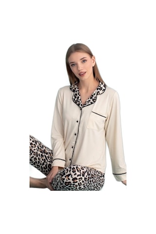 Berna Collection Kadın Pijama Takımı Düğmeli Yumuşak Dokulu Esnek Ekru