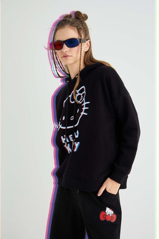 Hello Kitty Lisanslı Baskılı 3d Kapüşonlu Kalın Sweatshirt Renkli