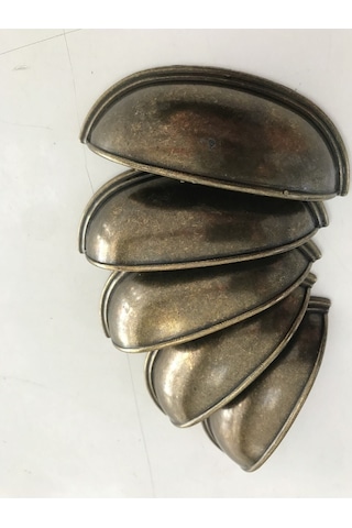 5 Adet Tas Midye Çanak 64 Mm Antik Sarı Dolap Çekmece Vestiyer Mo