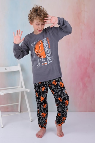 Yeni Sezon Erkek Çocuk Gez Garson Basketball Uzun Kollu Pamuk İnterlok Pijama Takımı 5154-füme Füme