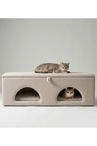 Uykula Çok Amaçlı Kedi Evi Ve Depolama Bankı Minderli, Kapaklı, Modern Tasarım Kedi Yuvası