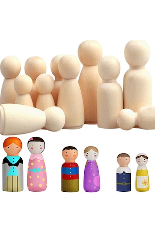 Ahşap Dekoratif Peg Aile Boyama Seti Altı Farklı Boy Ve Boyalı Se