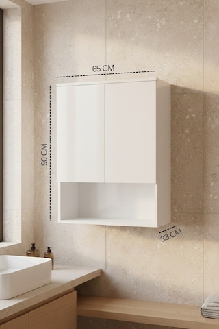 Tuna Çamaşır Makinesi Üst Dolabı, Çok Amaçlı Dolap, Kapaklı Banyo Dolabı Beyaz Beyaz