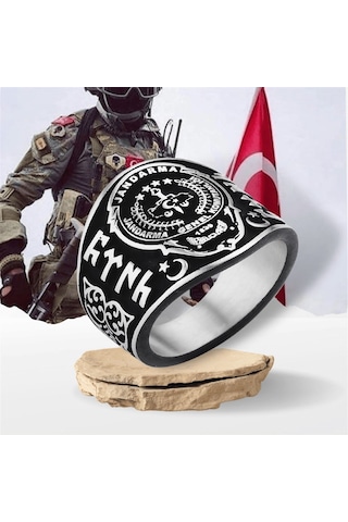 925 Ayar Gümüş Jandarma Logolu Askeri Erkek Yüzük Gümüş