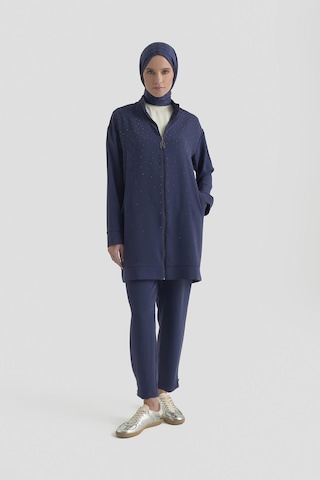 Armine Trend Taş Detaylı Fermuarlı Pantolonlu İkili Takım Lacivert 26yt625
