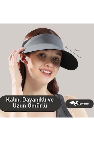 Valkyrie Kadın Bej Vizör Şapka Upf50+ Uv Korumalı Ayarlanabilir Yazlık Geniş Siperlikli Güneşlik Gri