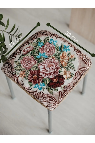 Iv-trik-stail Kare Lastikli Goblen Tabure Yastığı 32x32 159143397 Kahverengi