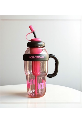 1300 Ml Kulplu Suluk Matara Detox Ve Soğuk İçecek Şişesi Pipetli Suluk Taşınabilir Bpa İçermez Pembe Pembe