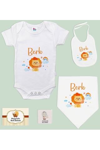 Bk Kids Kişiye Özel İsimli 5 Parça Beyaz Bebek Body Zıbın Ve Battaniye Hediye Seti, Yeni Doğan Bebek Giyim Hediyesi-7 Beyaz