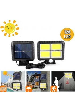 Solar Bahçe Aydınlatma 128 Ledli Fotoselli Güneş Enerjili Lamba