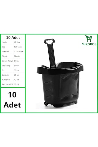 Tekerlekli Plastik Market Alışveriş El Sepeti 40 Litre Siyah 10 Adet Siyah