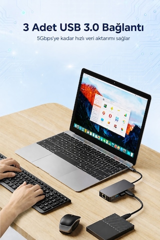 Justlink 9 Port Usb-c Hub Type-c Çoklayıcı Adaptör Çift Hdmı 4k 30hz Rj45 Gigabit Ethernet Pd 100w 3x Usb 3.0 Usb-c Veri 3.5mm Aux Alüminyum Gövde