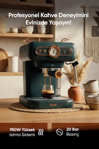 Fressi EM-01 Ristretto Süt Köpürtücülü 20 Bar Basınçlı Espresso Latte Cappuccino Americano Makinesi 1.2 L