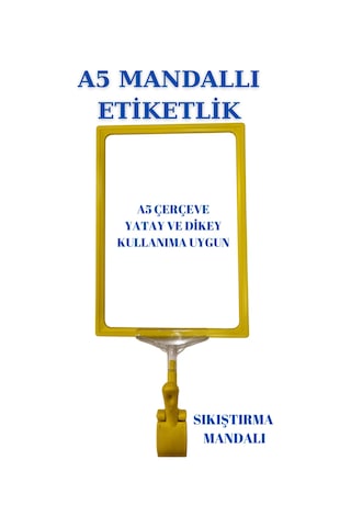 4adet Sarılacivert A5 Mandallı Sepet Etiketi Çerçeveli Etiketlik Sarı Lacivert