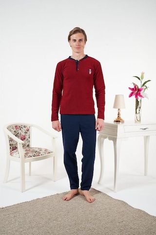 Estiva Düz Renk Uzun Kol Polar Erkek Pijama Takım Bordo