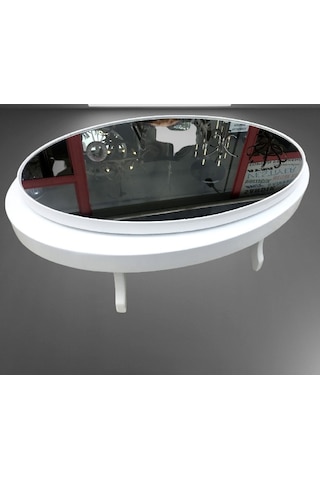 Orta sehpa Dönerli OVAL RUS TARZ Model Kayın Retro Ayak Sağlam Şık Mdf Tabla Parlak Beyaz füme üst cam