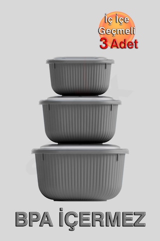 İç İçe Geçmeli Snaplid Kare Saklama Kabı 600 - 1100 - 1800 Ml Üçlü Set Antrasit