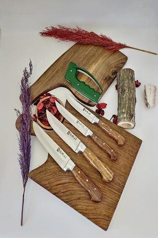 Sürmene 4'lü Mutfak Bıçak Seti Kasap Bıçağı Ahşap