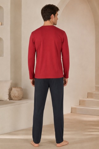Loule Erkek Bordo %100 Pamuk Penye Uzun Kollu Pijama Takımı