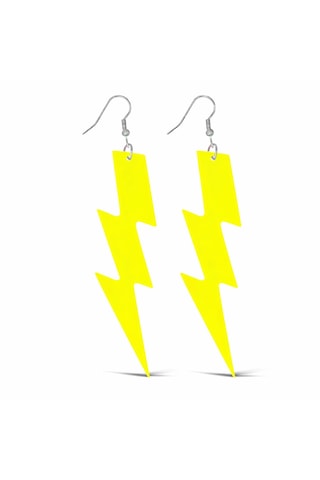 80 Ler 90&apos Lar Retro Neon Sarı Şimşek Küpe 10 Cm Altın