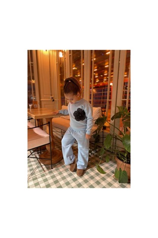Yale Kids Kız Çoçuk Çiçek Tasarım 2 Li Takım Mavi