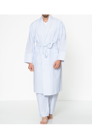 Herrmen Beyaz Mavi Klasik Kareli Sabahlık Beyaz