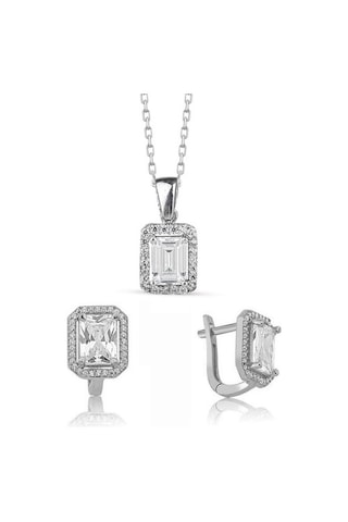 Gümüş Baget Taşlı Kolye J Küpe Ikili Set Wss14