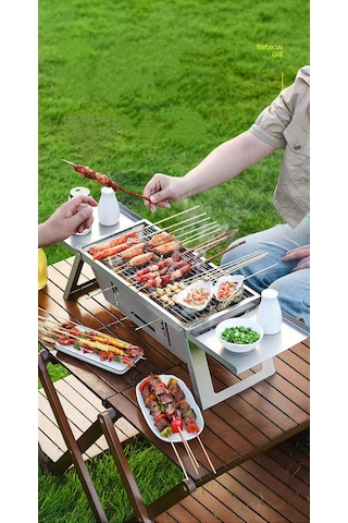 Shufa Taşınabilir Paslanmaz Çelik Mangal / Barbekü Hediye Taşıma Çantası Dahil Gri