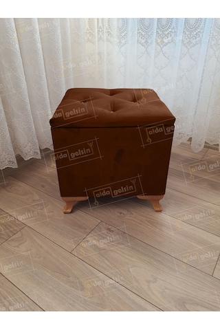 Lüks Sandıklı Tabure Puf 45 X 45 Cm Ceviz Ayak Kahve Lüks Sandıklı Tabure Puf 45 X 45 Cm Ceviz Ayak Kahve