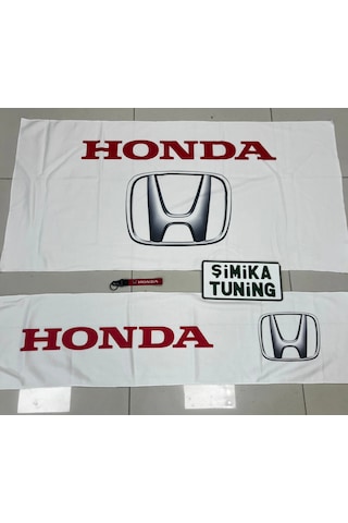 Beyaz Honda Super Set+havlu Set Servıs Kılıf Yastık Kemer Torpido Ve Sırt Havlu+anahtarlık