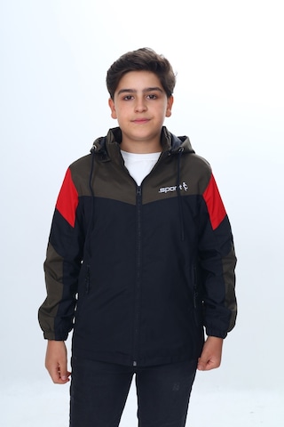 Toontoy Erkek Çocuk Sport Baskılı Kapüşonlu Yağmurluk Siyah