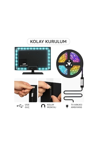 Tv Ve Pc Arkası Rgb Şerit Led Işık Seti - 3 Metre, Usb Girişli, Kumandalı, 352 Renk Seçeneği, Ip20 İç Mekan, 4w Düşük Enerji Tüketimi Ct4566 Sku: Smg8690010192172
