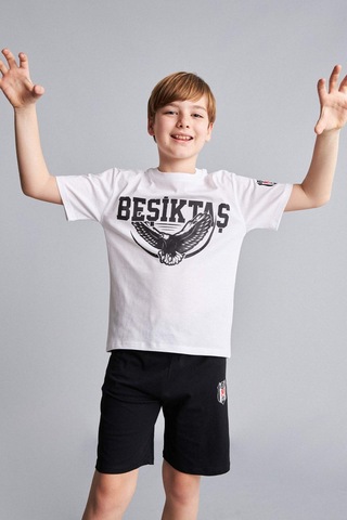 Defacto Beşiktaş Kısa Kollu Pijama Üst Şort Pijama Alt 2li Pijama Takımı Erkek Çocuk H7618a826hswt34 Beyaz-wt34
