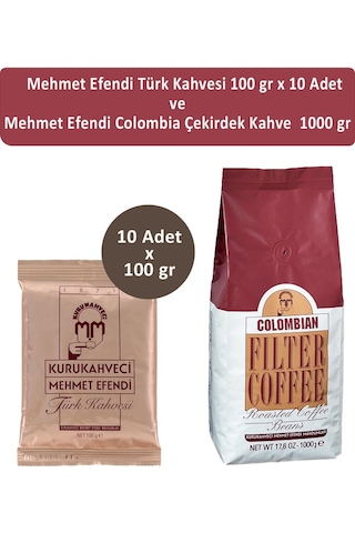 Kurukahveci Mehmet Efendi Türk Kahvesi 10 x 100 G + Colombian Çekirdek Kahve 1 KG