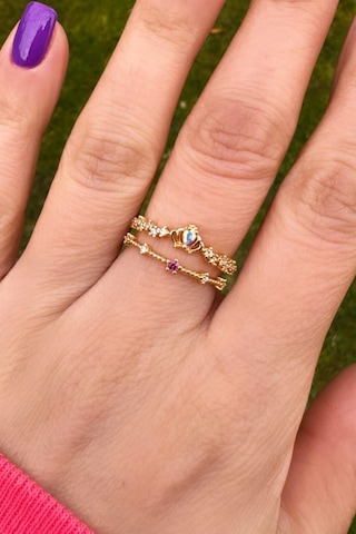 Altın Kaplama Ayarlanabilir Çift Sıra Hologram Yüzük Gold