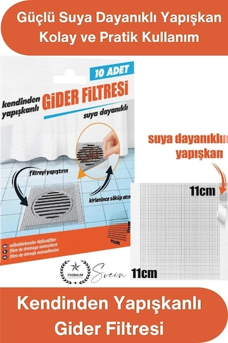 Giderfiltresi Gider Filtresi Banyo Gider Süzgeci 10'lu Paket Kendinden Yapışkanlı Saç Kıl Tutucu La Gri