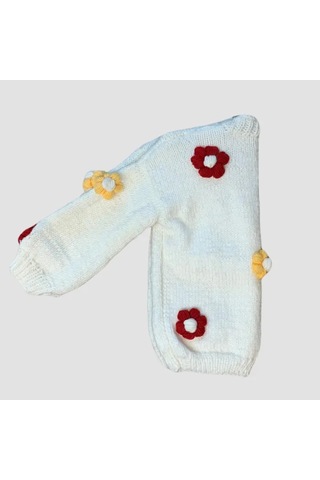 Uretti - Rukiye 7294 - El Örgüsü Çiçek Motifli Kız Çocuk Hırka 5 Yaş - Beyaz Beyaz