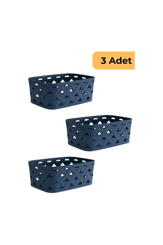 Deri Desenli Sepet, 3'lü Set, Mavi Mavi