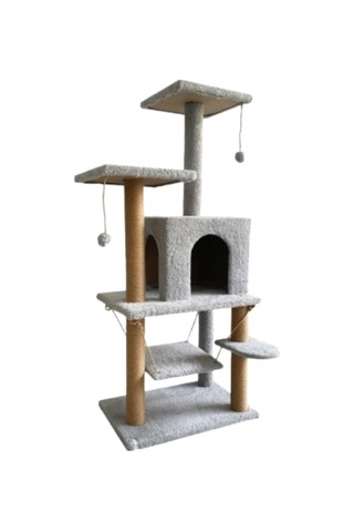 Reyo Pet Y01 Salıncaklı Yuvalı Lüx Kedi Tırmalama Oyun Evi Gri
