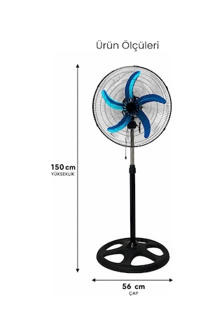 Diğer - Siyah - Sanayi Tipi 80w Güçlü Vantilatör 56cm Isı Yalıtımlı Motor 5 Pervaneli Mpıa Vt10 Ev Ofis Ayaklı Fan