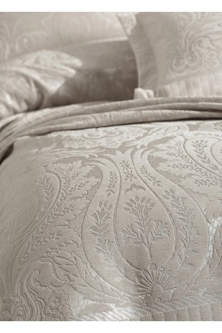 Dantela Hazel Şönilli Jakarlı Yatak Örtüsü - Bej Bej