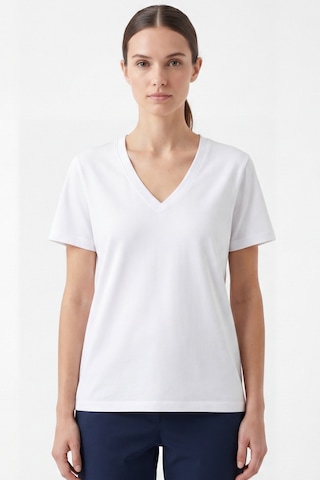 Goffra Kadın Vision V Yaka Premium Kalite Yoğun Dokulu Pamuklu T-shirt Beyaz W102-r0220-01