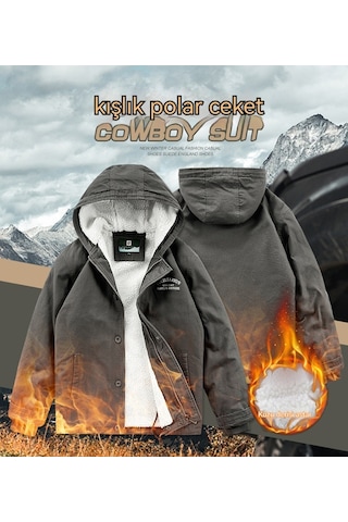 Ikkb Kışlık Erkek Gündelik Kalınlaşmış Sıcak Kapüşonlu Ceket Kaban Haki