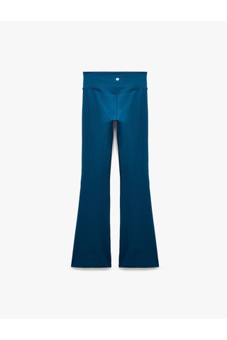 Koton Yüksek Bel Slim Fit Dikiş Detaylı Spor İspanyol Paça Tayt Petrol 7wak40230nk