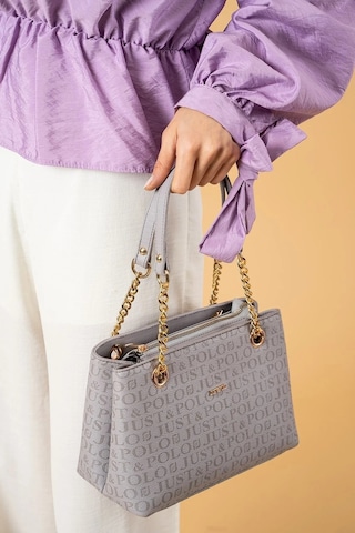 Just Polo Kadın Zincirli Baskı Desenli El & Omuz Çantası Ve Cüzdanı Ebat : 24 X 20 Cm Shopper Gri