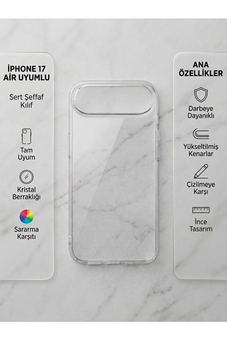Iphone 17 Air Uyumlu Sert Şeffaf Sararmaz Kılıf